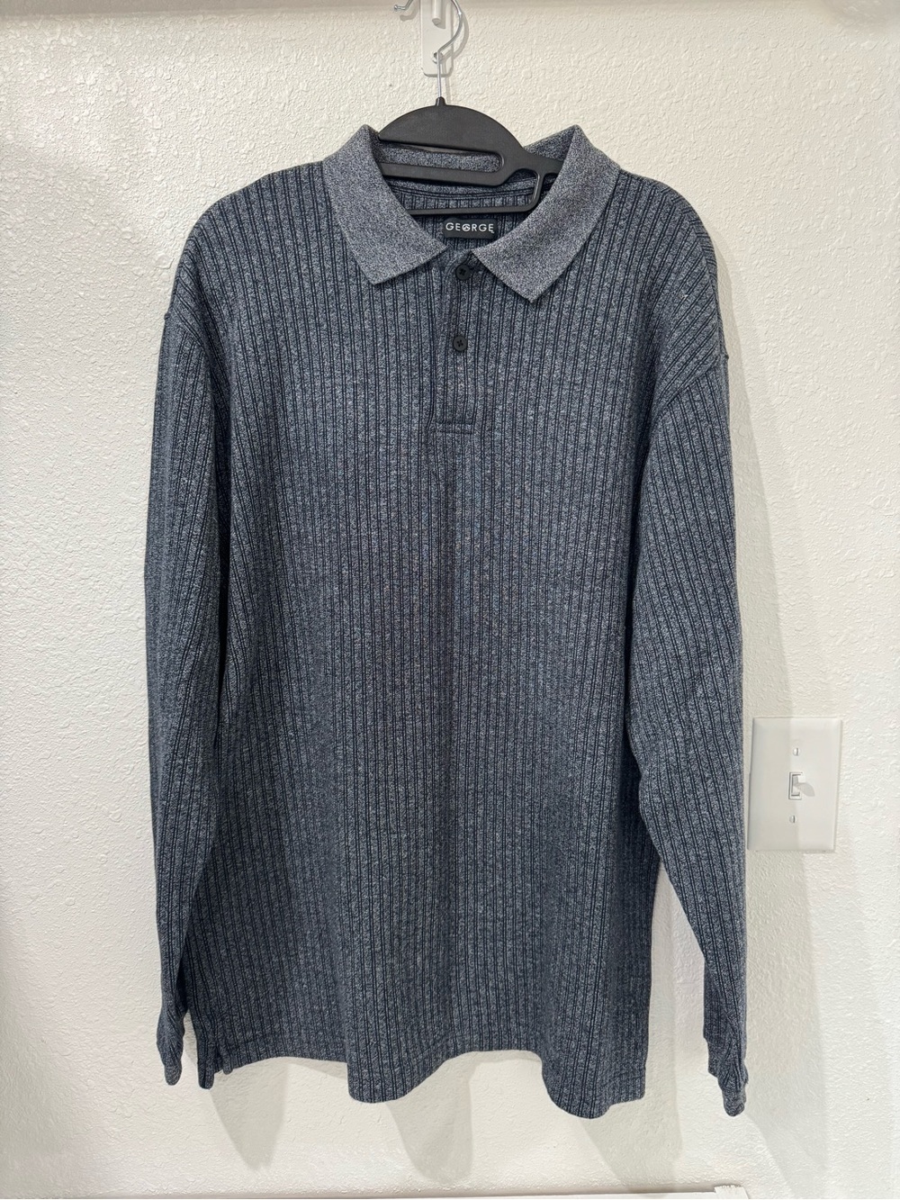 George Men's Ribbed Polo Long-Sleeve - Charcoal Gray